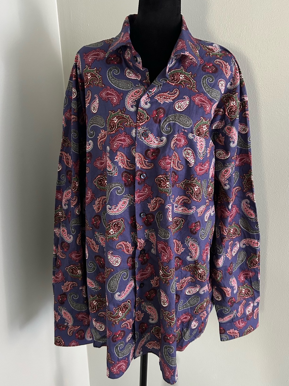 Alan Flusser Mens 2XL Long Sleeve Button Up Purple Paisley Casual Dress Shirt